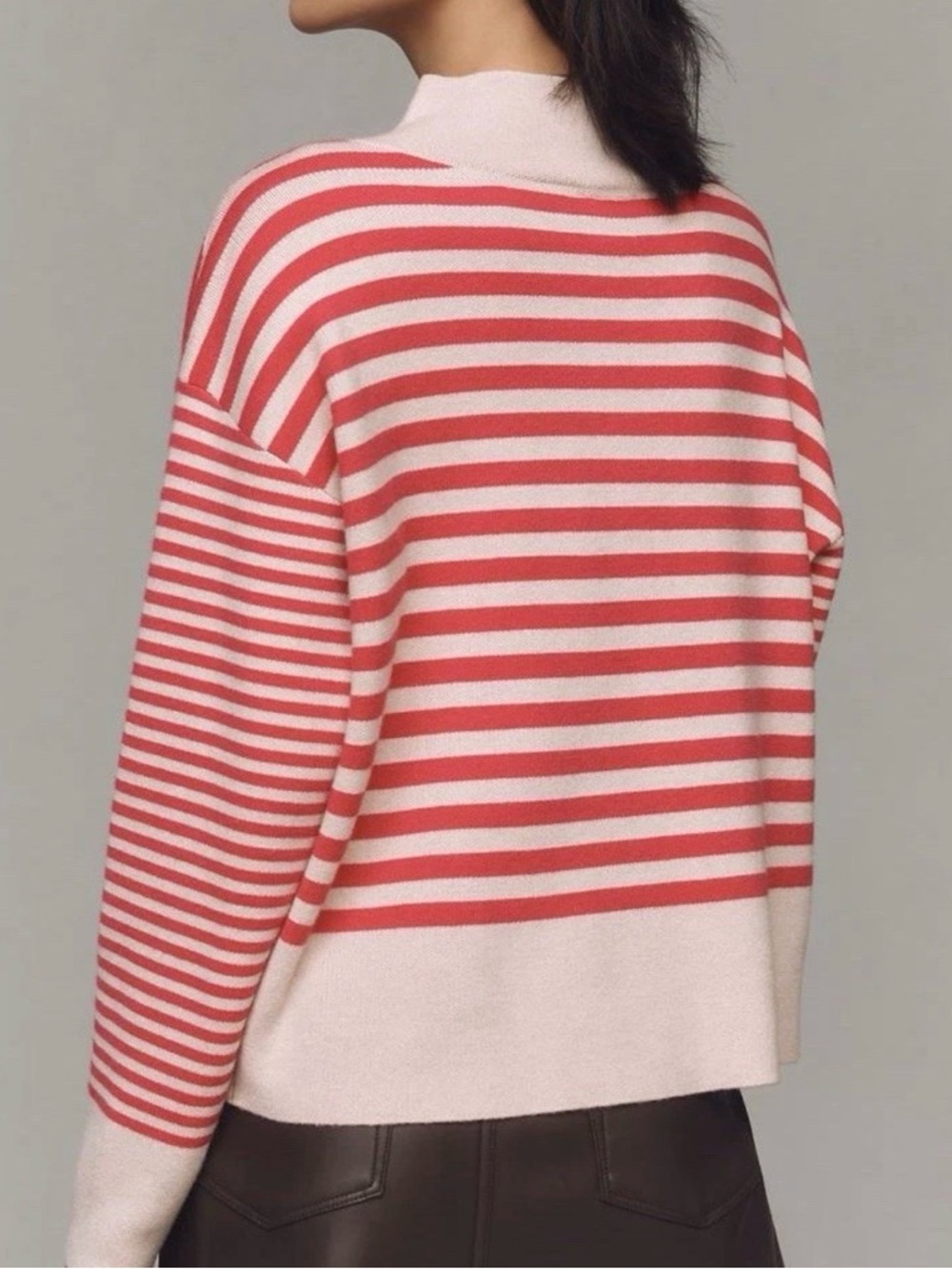 MAEVE ANTHROPOLOGIE PINK TAN STRIPE CARYS MOCK NECK PULLOVER SWEATER WOMENS XS - Picture 9 of 10